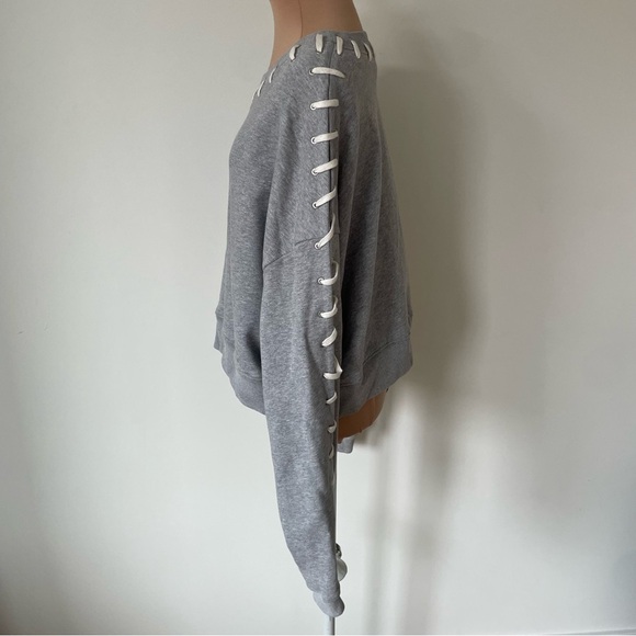 Jonathan Simkhai Loopback Whipstitch Lace Up Gray Cropped Cotton Sweatshirt Sz M - Picture 3 of 10